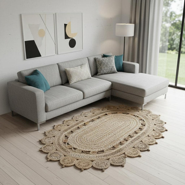 HomeRoots 7' Natural Jute Hand Braided Oval Rug - Eco-Friendly, Durable, and Timeless Design for Any Room 7' X 9' 395179