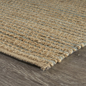 Homeroots 8' X 10' Tan And Blue Undertone Striated Area Rug  Jute 395182