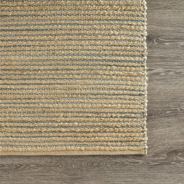 Homeroots 9' X 12' Tan And Blue Undertone Striated Area Rug  Jute 395183