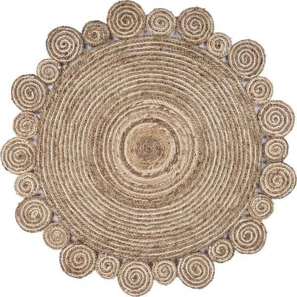 Homeroots 8’ Round Natural Coiled Area Rug  Jute 395185