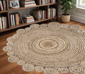 HomeRoots 8’ Natural Coiled Area Rug – Handcrafted Jute Spiral Design for Bohemian and Modern Home Decor 8' Round 395185