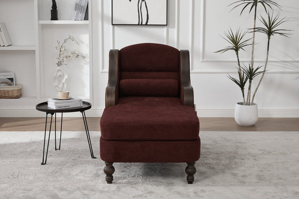 English Elm UNITED Oversized Chaise Lounge Sofa Bed with Solid Wood Arms, High-Resilience Foam, 800lb Capacity and Storage Pockets WINE RED W1568S00210