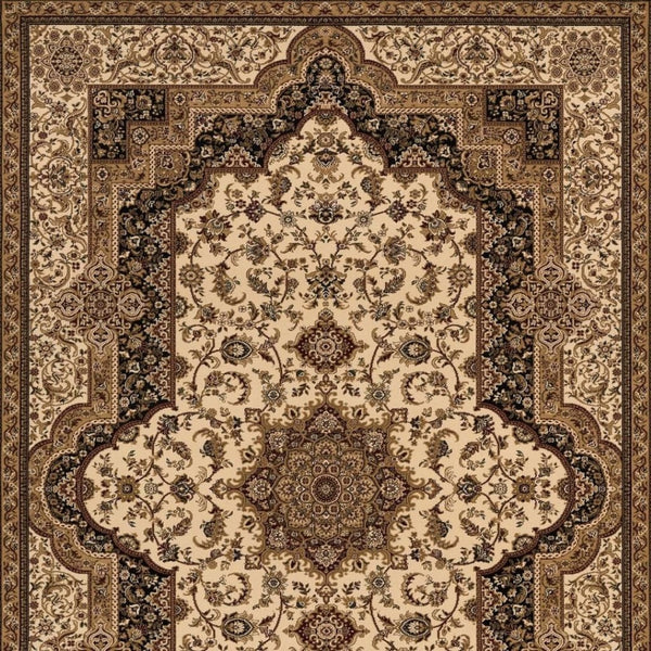 HomeRoots 4' Black and Ivory Oriental Area Rug - Elegant Design for High-Traffic Spaces, Easy Care, Durable Quality 4' X 6' 395189