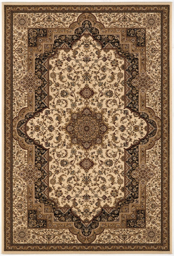 HomeRoots 4' Black and Ivory Oriental Area Rug - Elegant Design for High-Traffic Spaces, Easy Care, Durable Quality 4' X 6' 395189