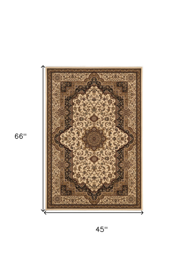 Homeroots 4' X 6' Black And Ivory Oriental Power Loom Area Rug  Olefin 395189