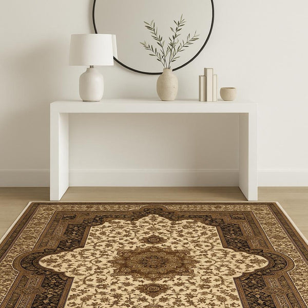 HomeRoots 4' Black and Ivory Oriental Area Rug - Elegant Design for High-Traffic Spaces, Easy Care, Durable Quality 4' X 6' 395189