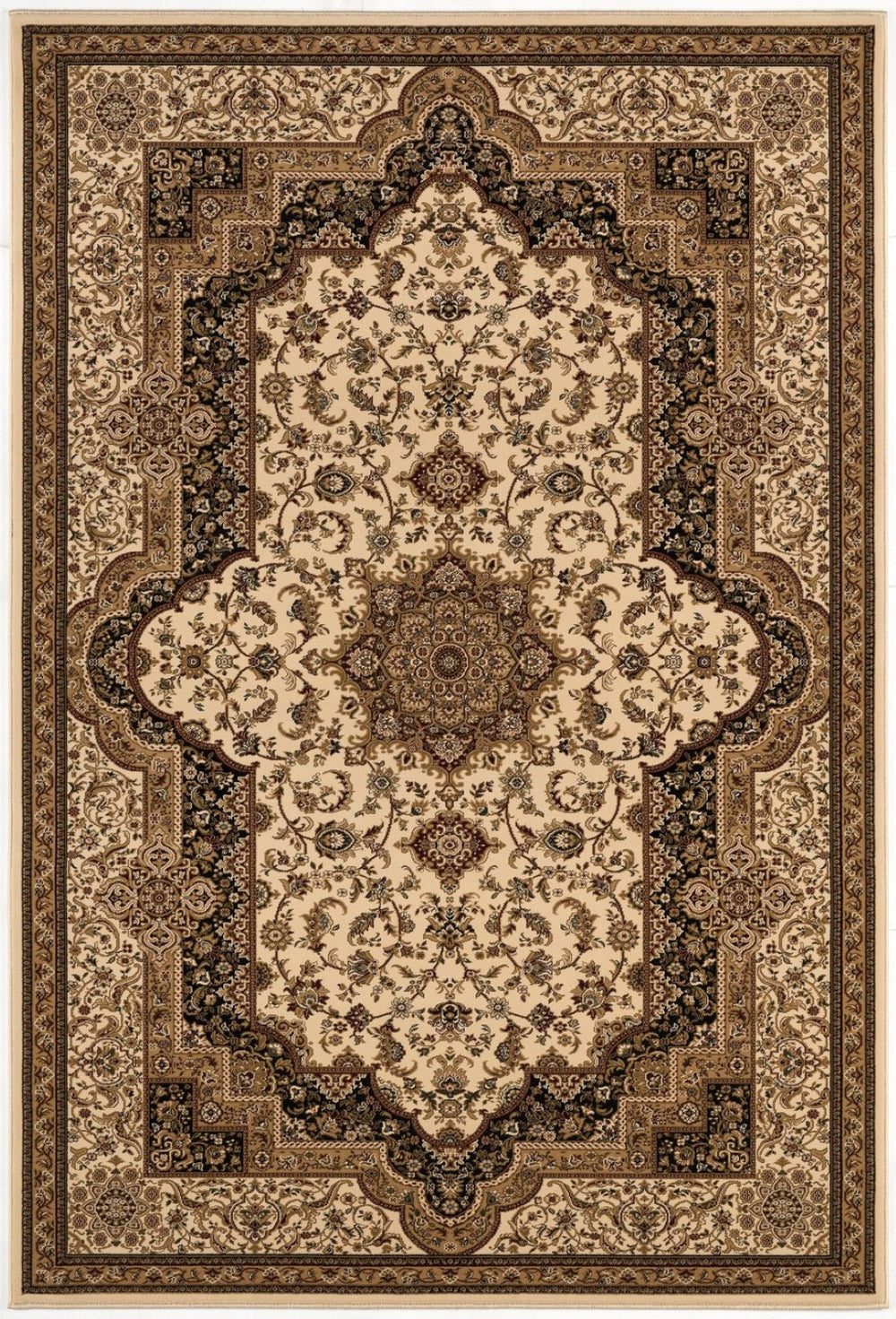 HomeRoots 4' Black and Ivory Oriental Area Rug - Elegant Design for High-Traffic Spaces, Easy Care, Durable Quality 5' X 8' 395191
