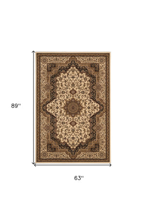 Homeroots 5' X 8' Black And Ivory Oriental Power Loom Area Rug  Olefin 395191