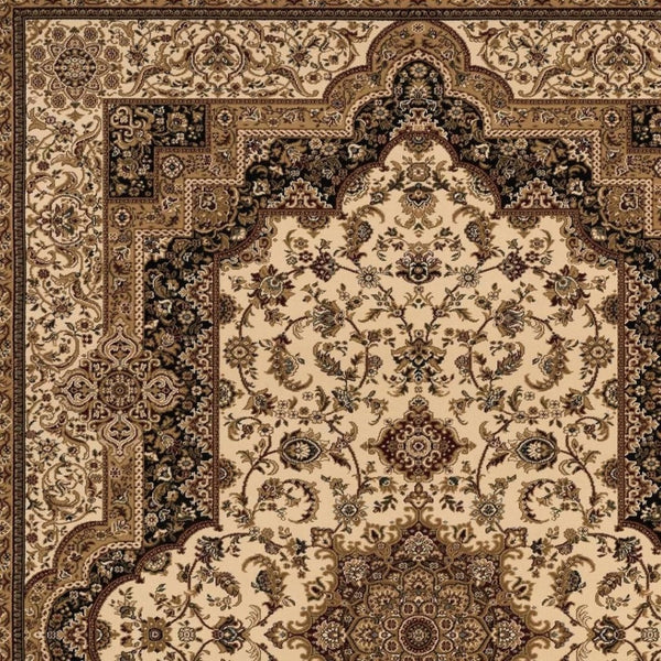 HomeRoots 4' Black and Ivory Oriental Area Rug - Elegant Design for High-Traffic Spaces, Easy Care, Durable Quality 5' X 8' 395191