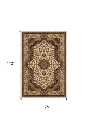 HomeRoots 4' Black and Ivory Oriental Area Rug - Elegant Design for High-Traffic Spaces, Easy Care, Durable Quality 7' X 9' 395192