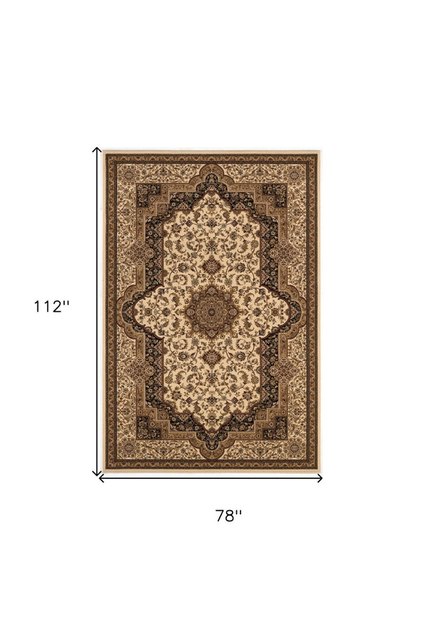 HomeRoots 4' Black and Ivory Oriental Area Rug - Elegant Design for High-Traffic Spaces, Easy Care, Durable Quality 7' X 9' 395192