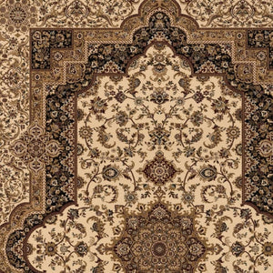 HomeRoots 4' Black and Ivory Oriental Area Rug - Elegant Design for High-Traffic Spaces, Easy Care, Durable Quality 7' X 9' 395192