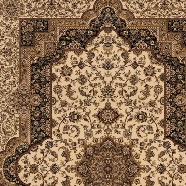HomeRoots 4' Black and Ivory Oriental Area Rug - Elegant Design for High-Traffic Spaces, Easy Care, Durable Quality 8' X 11' 395193