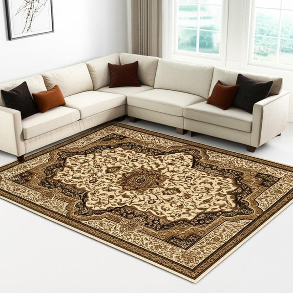 HomeRoots 4' Black and Ivory Oriental Area Rug - Elegant Design for High-Traffic Spaces, Easy Care, Durable Quality 8' X 11' 395193