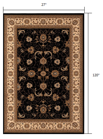 Homeroots 10' Runner Black And Ivory Oriental Power Loom Runner Rug  Olefin 395194