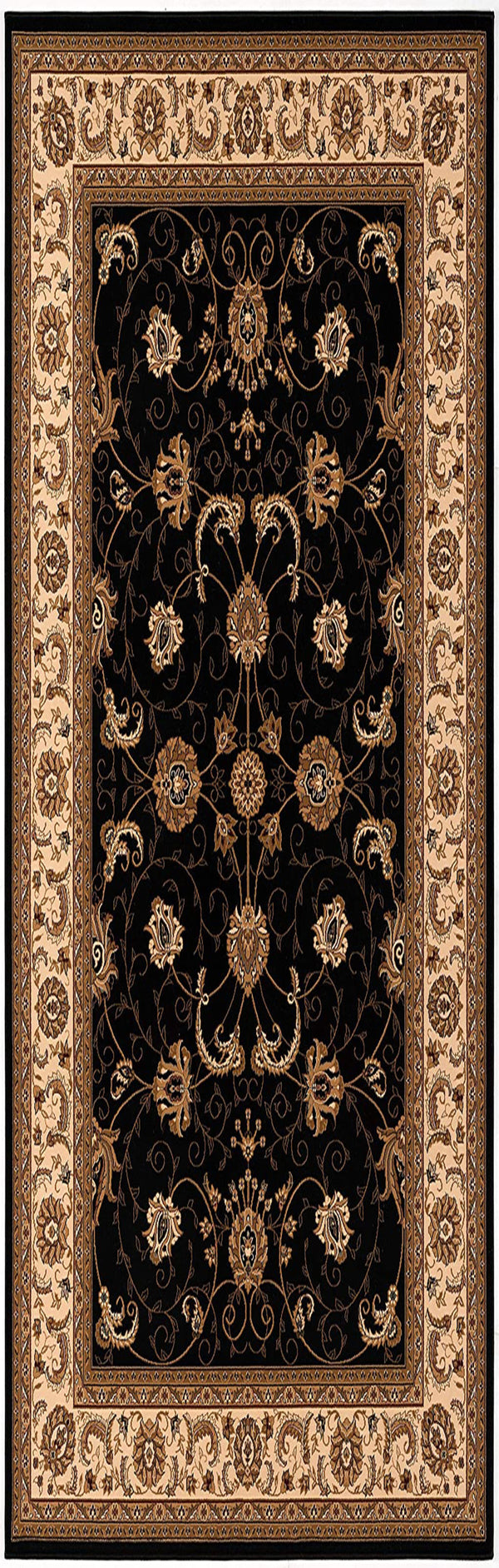 Homeroots 13' Runner Black And Ivory Oriental Power Loom Runner Rug  Olefin 395196