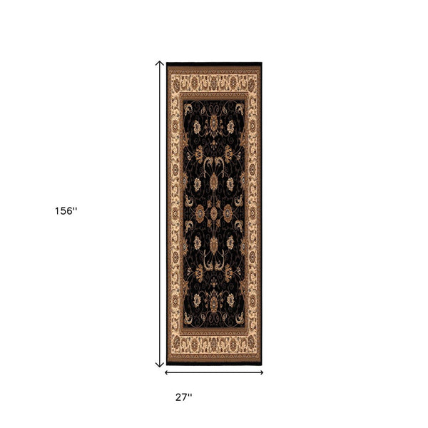 HomeRoots 10' Black and Ivory Oriental Runner Rug - Elegant Design for Hallways, Kitchens, and Entryways 2x13 395196