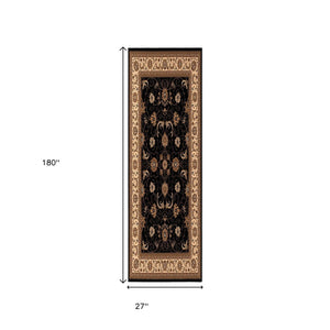 HomeRoots 10' Black and Ivory Oriental Runner Rug - Elegant Design for Hallways, Kitchens, and Entryways 2x15 395197