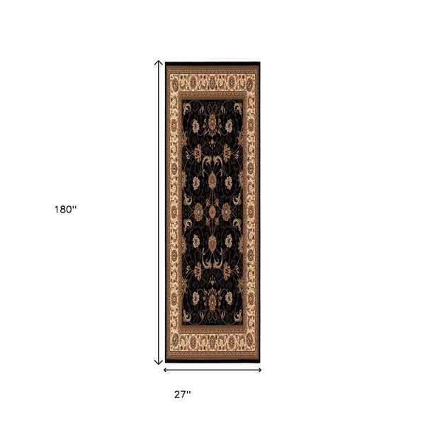 HomeRoots 10' Black and Ivory Oriental Runner Rug - Elegant Design for Hallways, Kitchens, and Entryways 2x15 395197