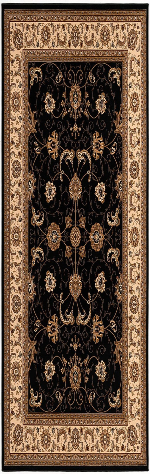 HomeRoots 10' Black and Ivory Oriental Runner Rug - Elegant Design for Hallways, Kitchens, and Entryways 2x20 395198