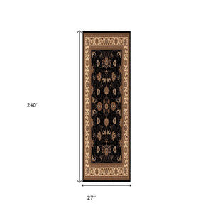 HomeRoots 10' Black and Ivory Oriental Runner Rug - Elegant Design for Hallways, Kitchens, and Entryways 2x20 395198
