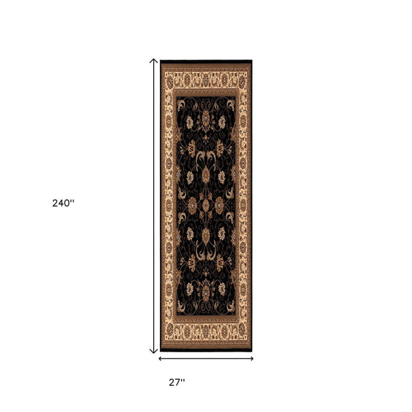HomeRoots 10' Black and Ivory Oriental Runner Rug - Elegant Design for Hallways, Kitchens, and Entryways 2x20 395198