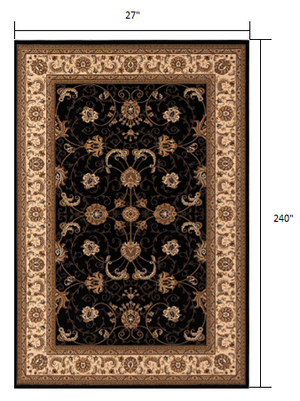 Homeroots 20' Runner Black And Ivory Oriental Power Loom Runner Rug  Olefin 395198