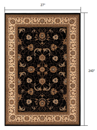 Homeroots 20' Runner Black And Ivory Oriental Power Loom Runner Rug  Olefin 395198