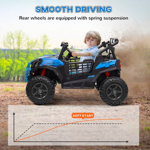 English Elm Qaba 24v Two Seat Kids Ride on Car with Dual Motors Spring Suspension Remote Blue W2225P249873