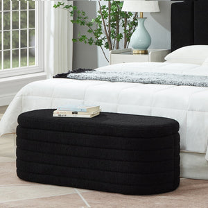 English Elm Modern Boucle Upholstered Oval Bench with Hinged Lid Storage for Bedroom Entryway Black W2186P193117