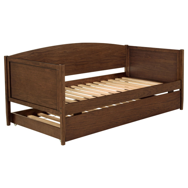 English Elm Fallbrook Twin Daybed with Trundle in Medium Walnut — Elegant, Durable Rubberwood Frame for Cozy Spaces B062S01295