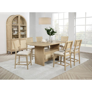 English Elm Kimpton Oak Veneer Counter Dining Set with Cane Chairs and Vitrine Cabinet B062S01824