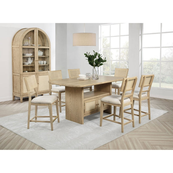 English Elm Kimpton Oak Veneer Counter Dining Set with Cane Chairs and Vitrine Cabinet B062S01824