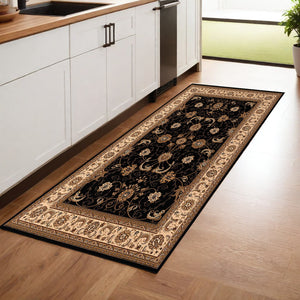 Homeroots 8' Runner Black And Ivory Oriental Power Loom Runner Rug  Olefin 395202