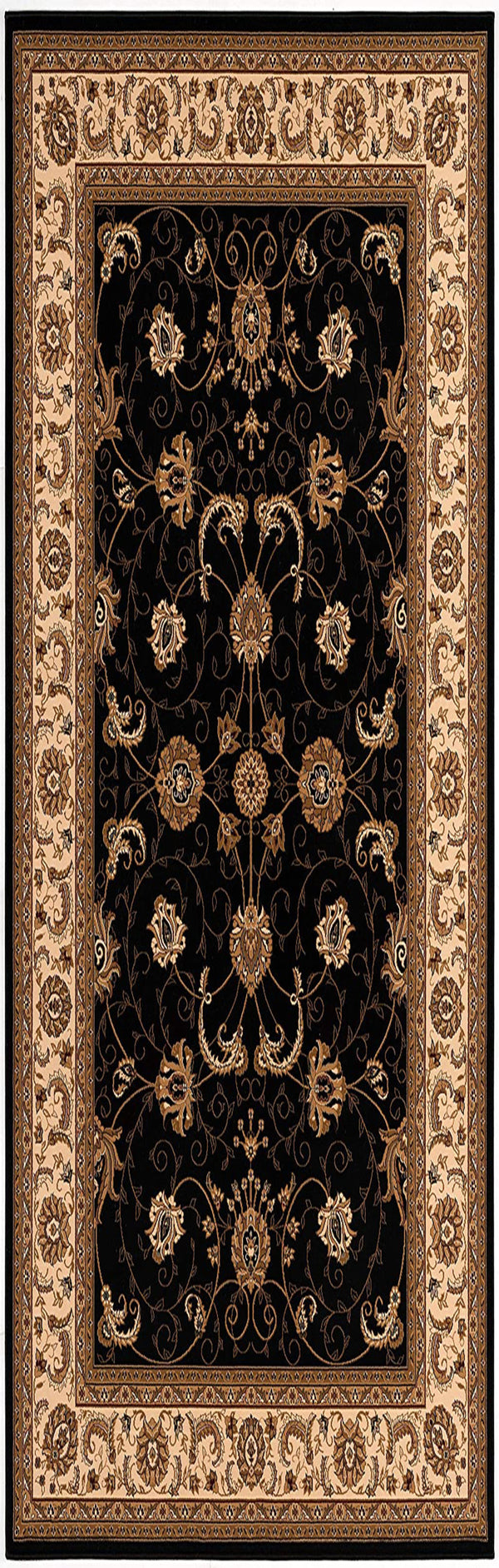 Homeroots 8' Runner Black And Ivory Oriental Power Loom Runner Rug  Olefin 395202