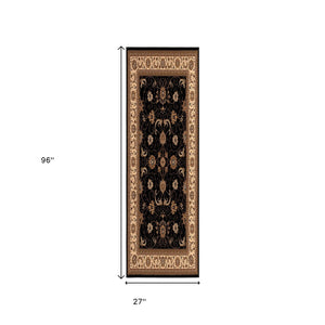 HomeRoots 10' Black and Ivory Oriental Runner Rug - Elegant Design for Hallways, Kitchens, and Entryways 2x8 395202