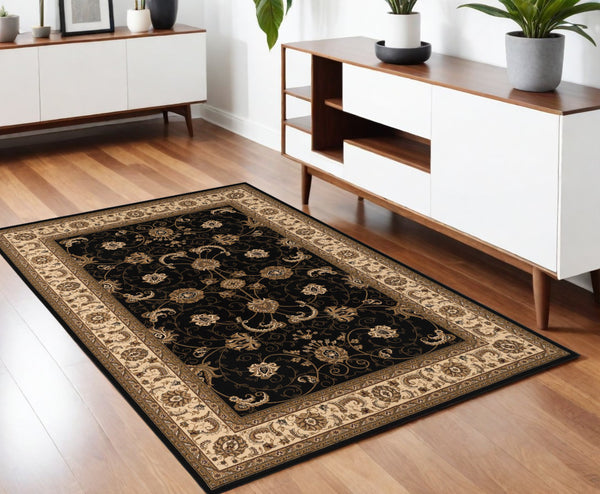 Homeroots 4' X 6' Black And Ivory Oriental Power Loom Area Rug  Olefin 395211