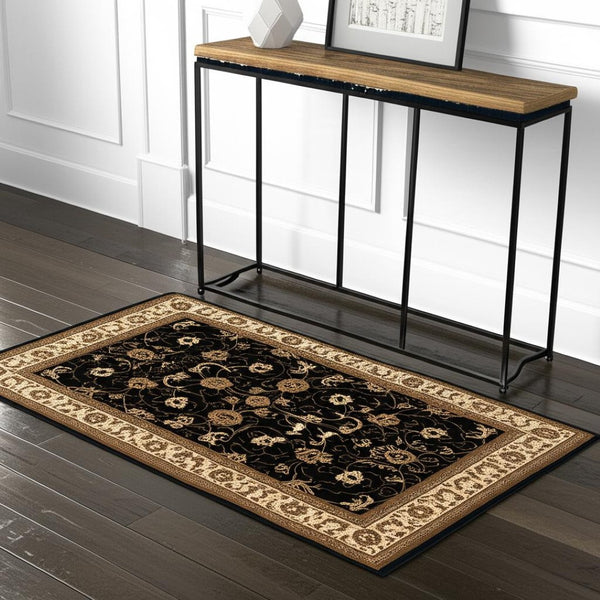 HomeRoots 10' Black and Ivory Oriental Runner Rug - Elegant Design for Hallways, Kitchens, and Entryways 4x6 395211