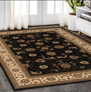 Homeroots 5' X 8' Black And Ivory Oriental Power Loom Area Rug  Olefin 395213