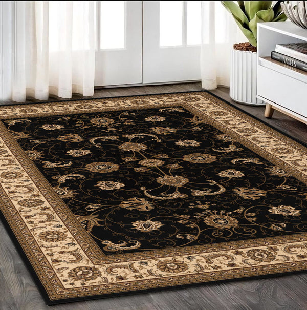 Homeroots 5' X 8' Black And Ivory Oriental Power Loom Area Rug  Olefin 395213