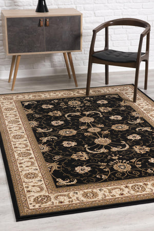 Homeroots 7' X 9' Black And Ivory Oriental Power Loom Area Rug  Olefin 395214