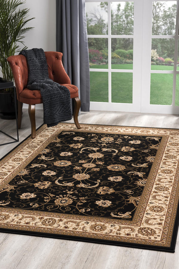 Homeroots 7' X 9' Black And Ivory Oriental Power Loom Area Rug  Olefin 395214