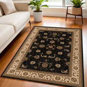 Homeroots 7' X 9' Black And Ivory Oriental Power Loom Area Rug  Olefin 395214