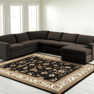 HomeRoots 10' Black and Ivory Oriental Runner Rug - Elegant Design for Hallways, Kitchens, and Entryways 8x11 395215