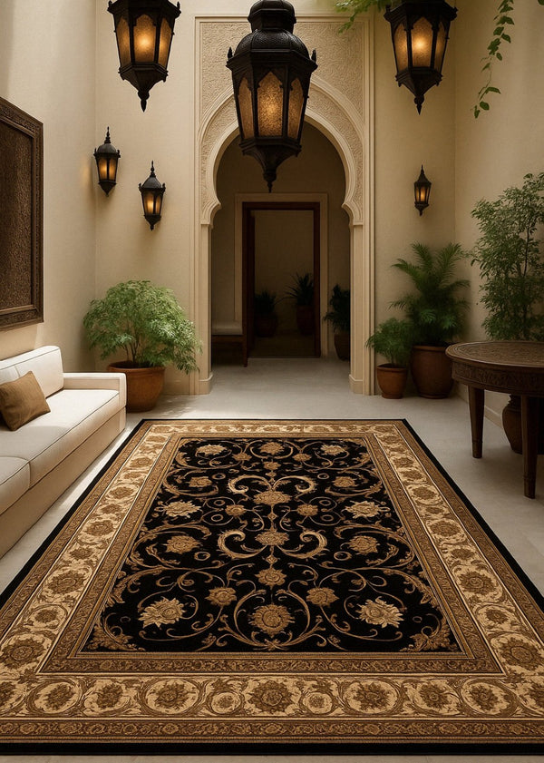 HomeRoots 10' Black and Ivory Oriental Runner Rug - Elegant Design for Hallways, Kitchens, and Entryways 8x11 395215