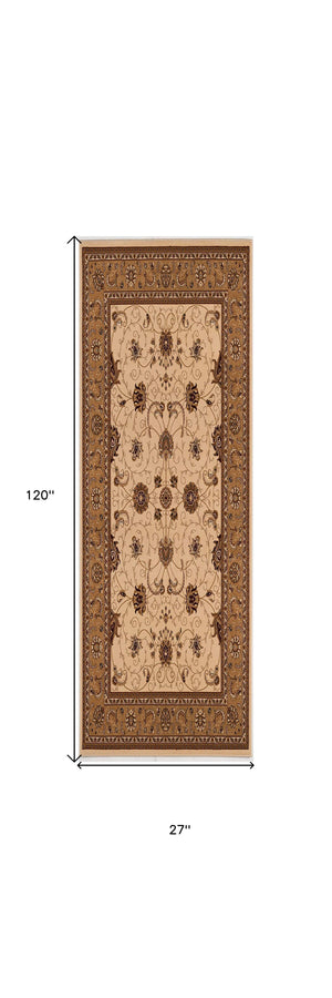 Homeroots 10' Runner Beige And Ivory Oriental Power Loom Runner Rug  Olefin 395216