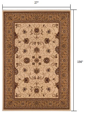 Homeroots 13' Runner Beige And Ivory Oriental Power Loom Runner Rug  Olefin 395218