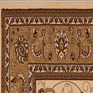 HomeRoots 10' Elegant Beige and Ivory Oriental Runner Rug for Hallways, Kitchens, and Transitional Spaces 2x15 395219