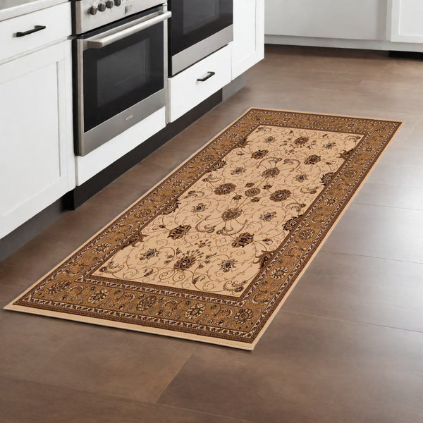 Homeroots 8' Runner Beige And Ivory Oriental Power Loom Runner Rug  Olefin 395224