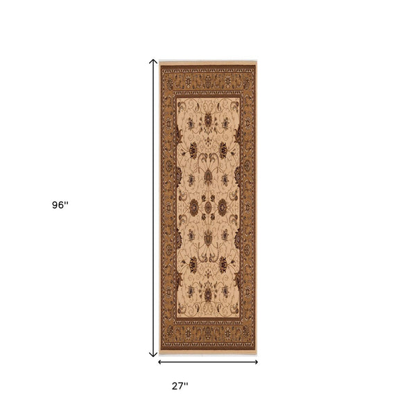 HomeRoots 10' Elegant Beige and Ivory Oriental Runner Rug for Hallways, Kitchens, and Transitional Spaces 2x8 395224